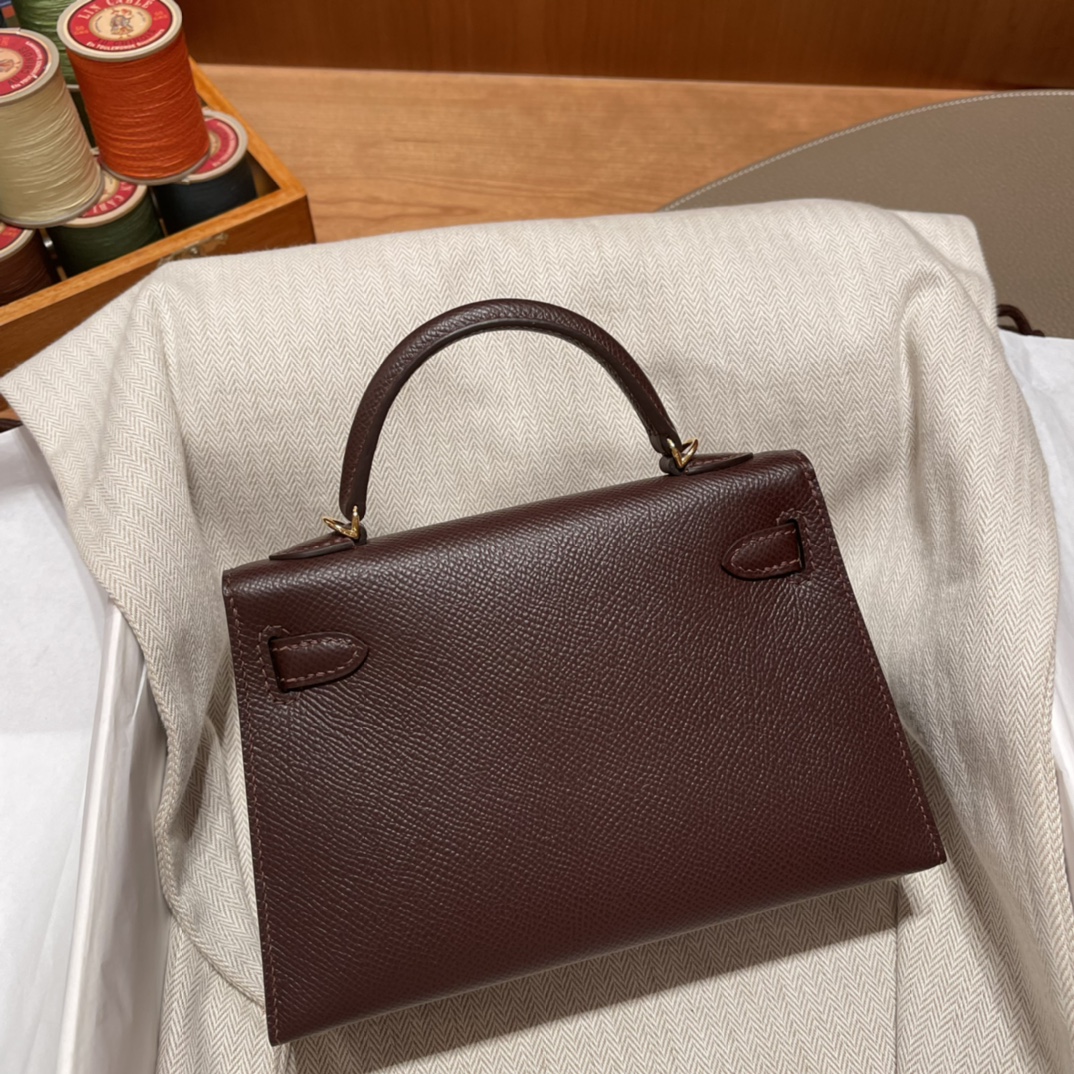 에르메스 미니 켈리백19 브라운 금장 앱송